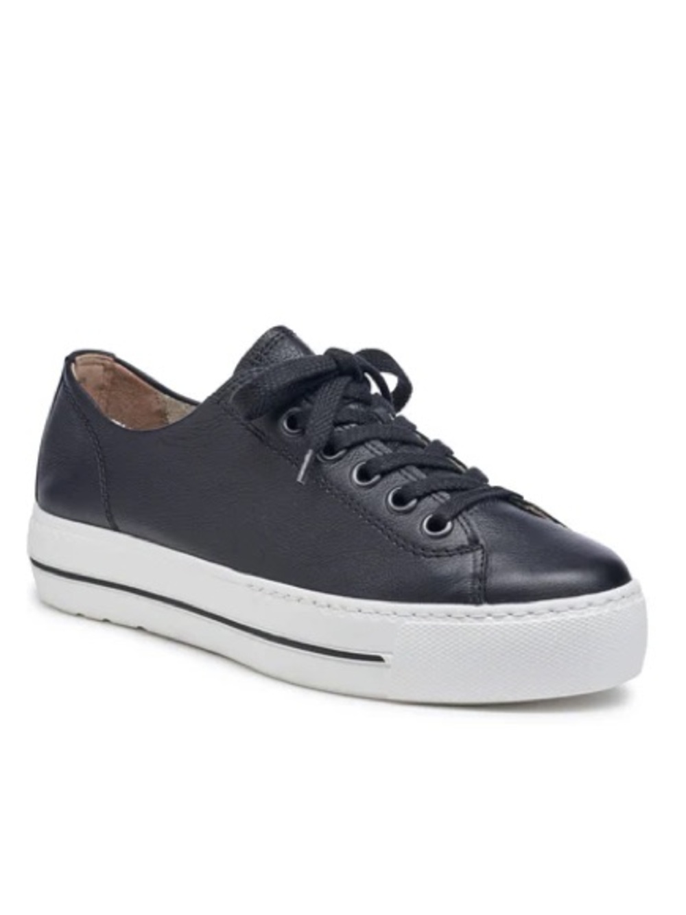 Paul Green Black Leather Platform Sneakers with White Sole